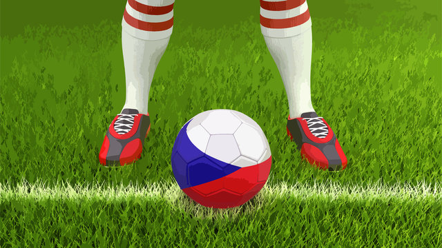 Man and soccer ball  with Czech flag 