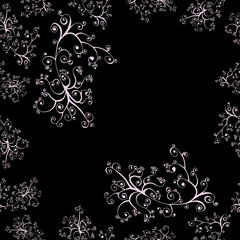 Vector decorative elements over black background. Abstract vintage seamless pattern