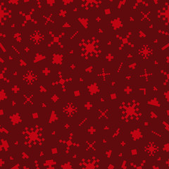 Vector illustration. Seamless pattern with red pixel elements