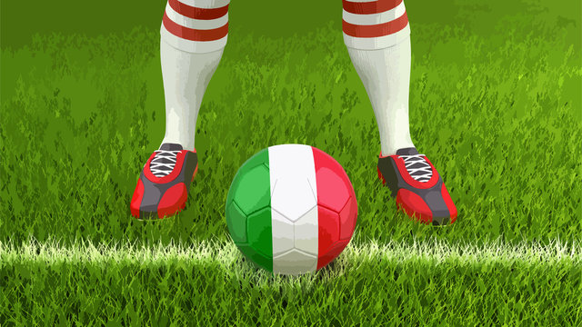 Man and soccer ball  with Italian flag