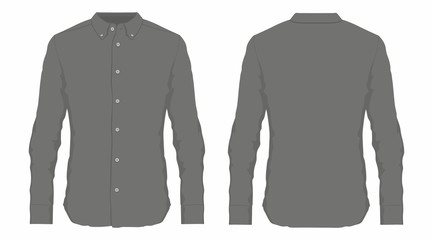 Men's black dress shirt. Front and back views on white background