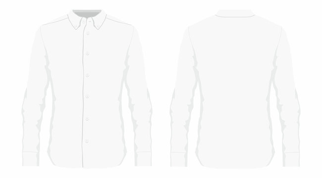 Men's white dress shirt. Front and back views on white background