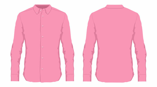 Men's Pink Dress Shirt. Front And Back Views On White Background