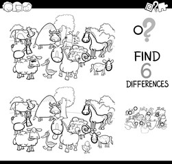 differences game with farm animals coloring book