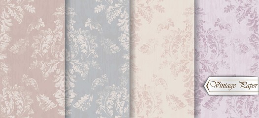 Baroque pattern trendy color texture set Vector. Royal fabric decor illustrations