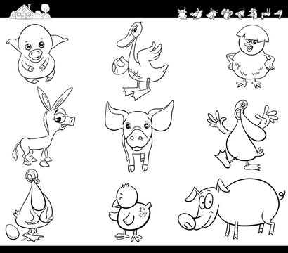 cartoon farm animals set coloring book