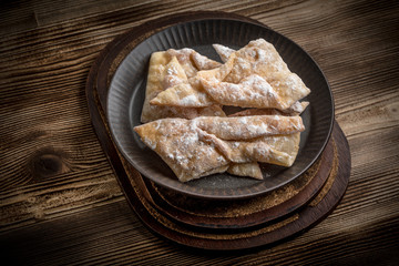 Faworki - traditional Polish crispy dessert.