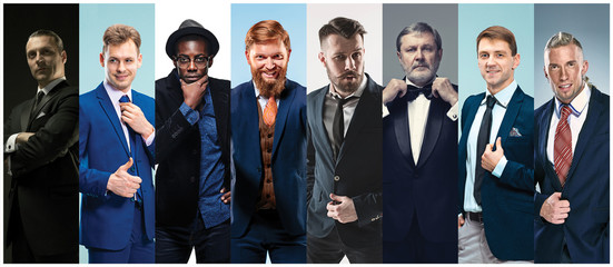 Collage of elegant men in suits
