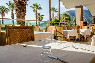 Served tables breakfast of the restaurant on the beach palm resort luxury vocation lunch