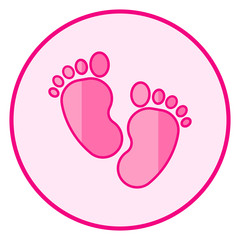 Footprint. Pink baby icon on a white background, line art design.