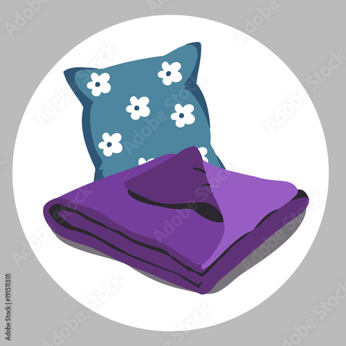 "Color bed linen. Pillows, sheets, blankets. Vector Illustration of a