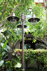 Antique street lamp in the garden.