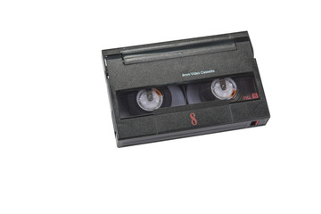 8mm video format cassette on the white background