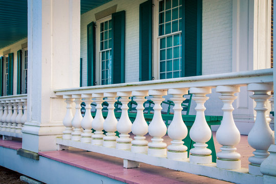 White Wooden Railing On A Porch