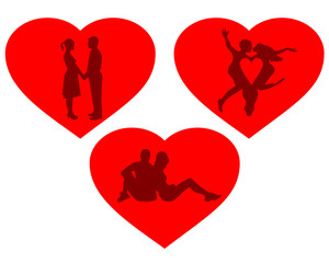 three hearts with silhouettes