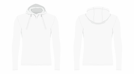 Men's white hoodie. Front and back views on white background