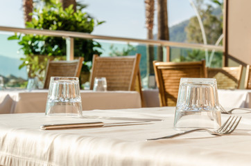 Served tables breakfast of the restaurant on the beach palm resort luxury vocation lunch