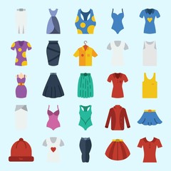 icons set about Women Clothes. with pants, dress, swimsuit, skirt, shirt and tank top