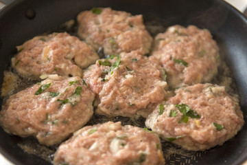 meat cutlets fried in a pan, cooking, food