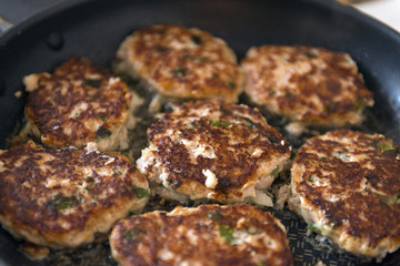 meat cutlets are fried on a frying pan, cooking, food, recipe