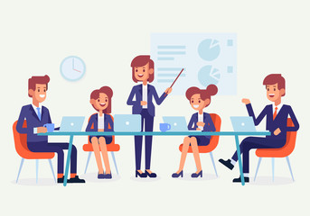 Teamwork. Meeting business people. Flat style,vector illustration.