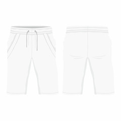 Men's white sport shorts. Front and back views on white background