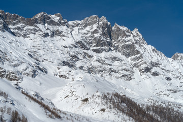 Fototapeta na wymiar Italy, Cervinia, snow covered mountains