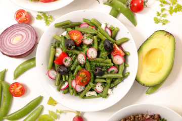 green bean salad with radish, tomato and olive