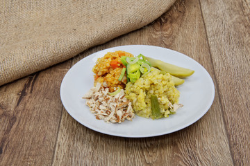 Risotto of two colors on a table