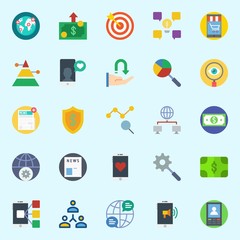 icons set about Marketing. with smartphone, pyramid, idea, shield, internet and target