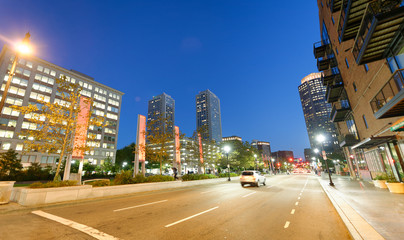 Boston city streets at night