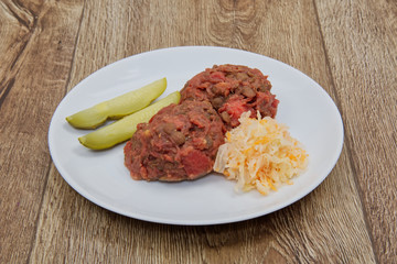 Lentil with beet and potatoes on a table