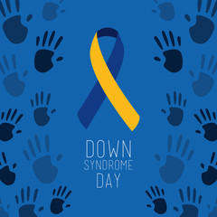 down syndrome day poster blue painted hands symbol vector illustration