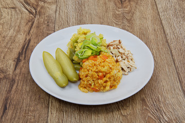 Risotto of two colors on a table