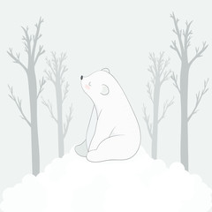 A cute brown bear sits on the edge of a cliff and looks at the sky with clouds. Beautiful background.