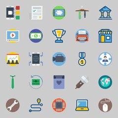 icons set about Digital Marketing. with tie, target, location, microchip, medal and money