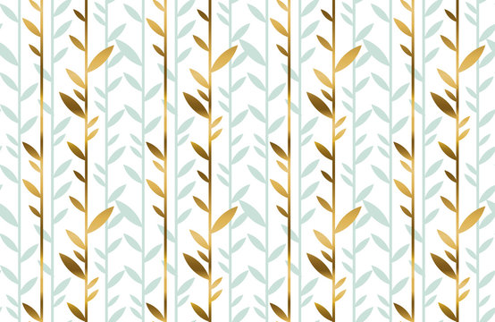 Elegant gold and pale green leaf seamless pattern. © galyna_p