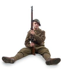 Obraz premium WW1 British Army Soldier from France 1918, on white