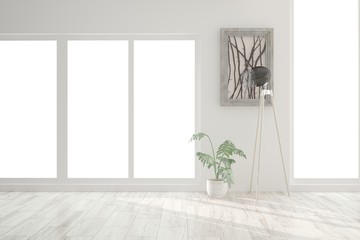 White empty room with lamp. Scandinavian interior design. 3D illustration