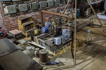Underground abandoned ore mine shaft tunnel gallery water pumping station pumpset
