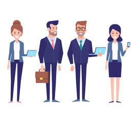  Business team flat vector Illustration. Male and female characters isolated on white.