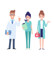 Team of medical workers isolated on a white background. Flat Vector illustration in cartoon style.