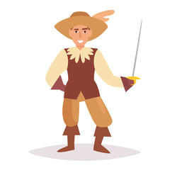 Musketeer. Vector. Cartoon. Isolated