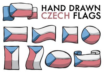 Set of Czech Republic Hand Drawn / Doodled  National Flags. High-Quality Vector Illustration. Grouped, Ready To Use!