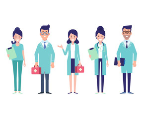 Team of medical workers isolated on a white background. Flat Vector illustration in cartoon style.