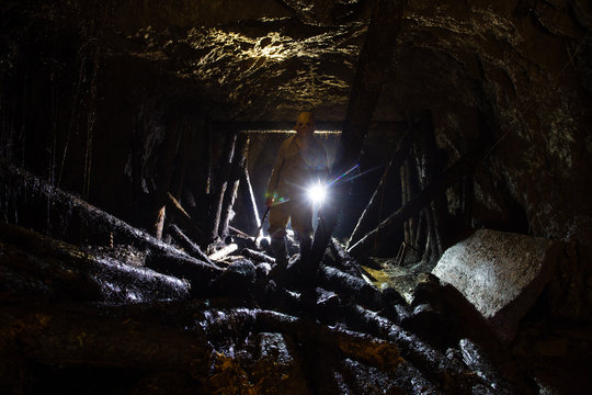 Underground abandoned ore mine shaft tunnel gallery