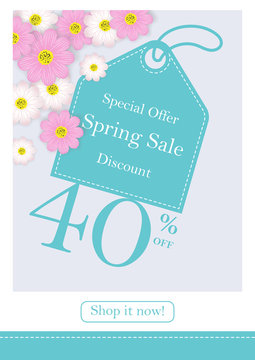 Spring sale background with beautiful flower,fifty percent off,vector illustration template, banners, Wallpaper, invitation, posters, brochure, voucher discount.