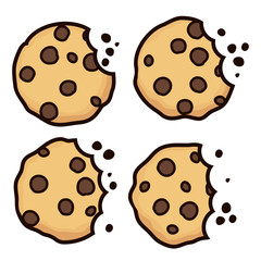 vector set of chocolate chip bitten cookies