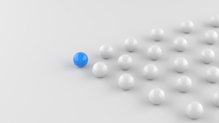 Leadership, blue leader ball among whites. 3D Rendering.