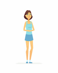Young woman with a rash - cartoon people characters isolated illustration
